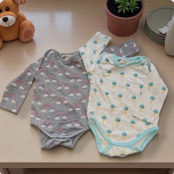 Monica + Andy | Organic Cotton Baby‎ Bodysuit Bundle Rainbow & Ice Cream 6-9M - Picture 1 of 8